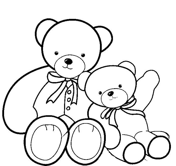 クマ 一緒に座る2匹のクマのぬいぐるみ のぬりえ