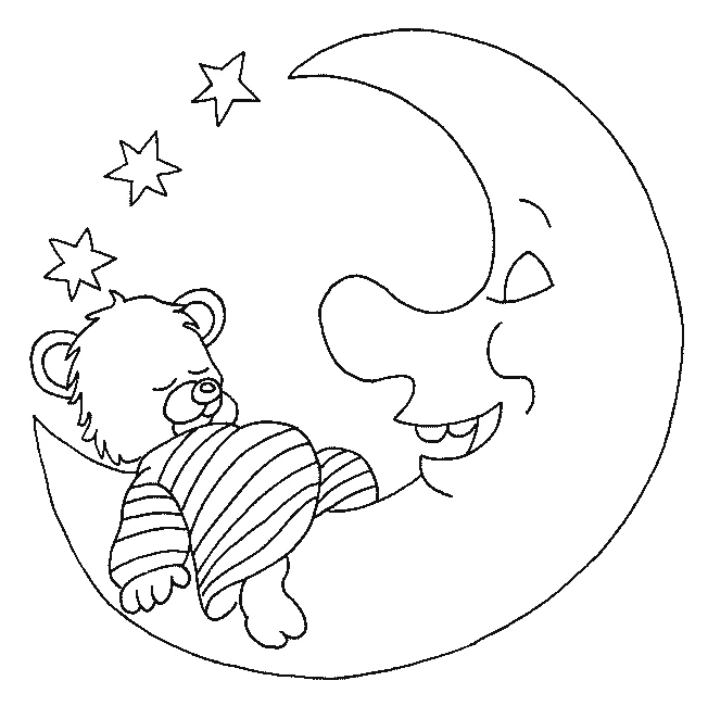 クマが三日月の上で眠っている絵 のぬりえ