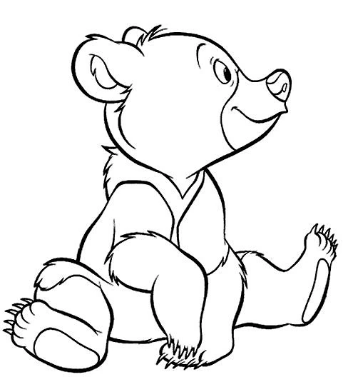 座って上を見上げるクマの子 のぬりえ