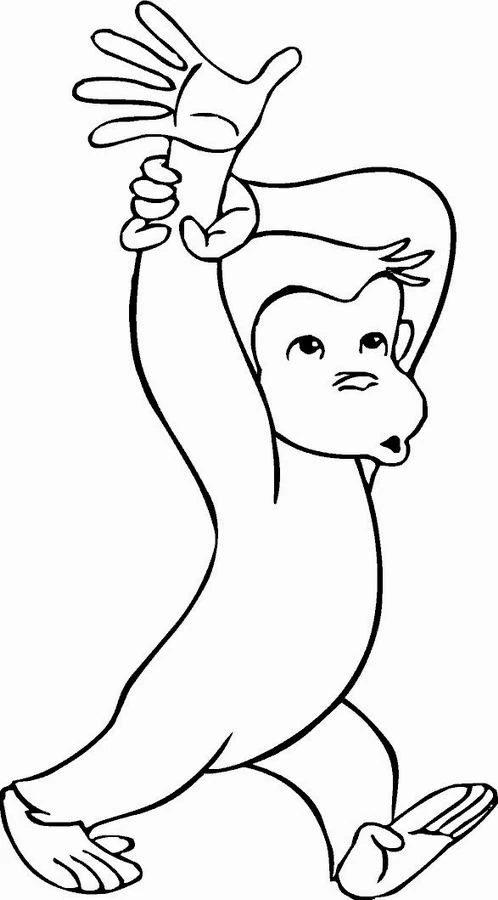 腕を高く上げて歩くチンパンジー のぬりえ