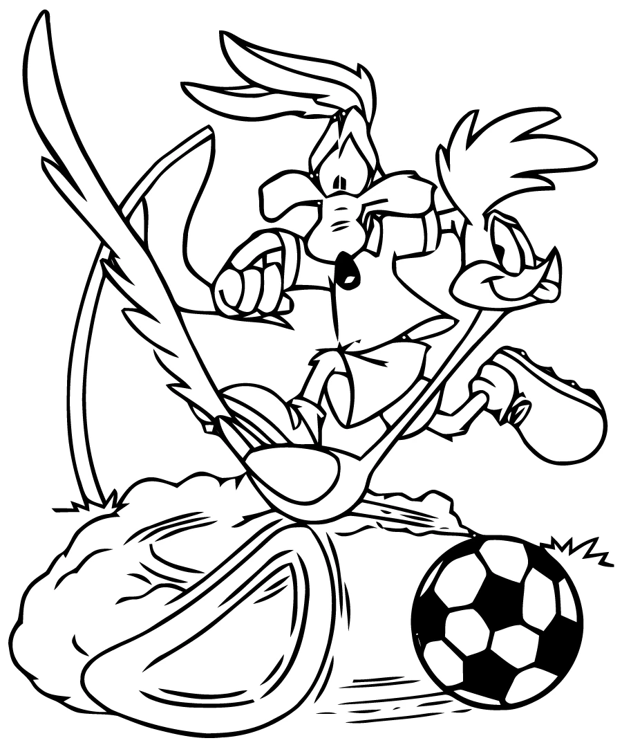 コヨーテとロードランナーのサッカー対決 のぬりえ