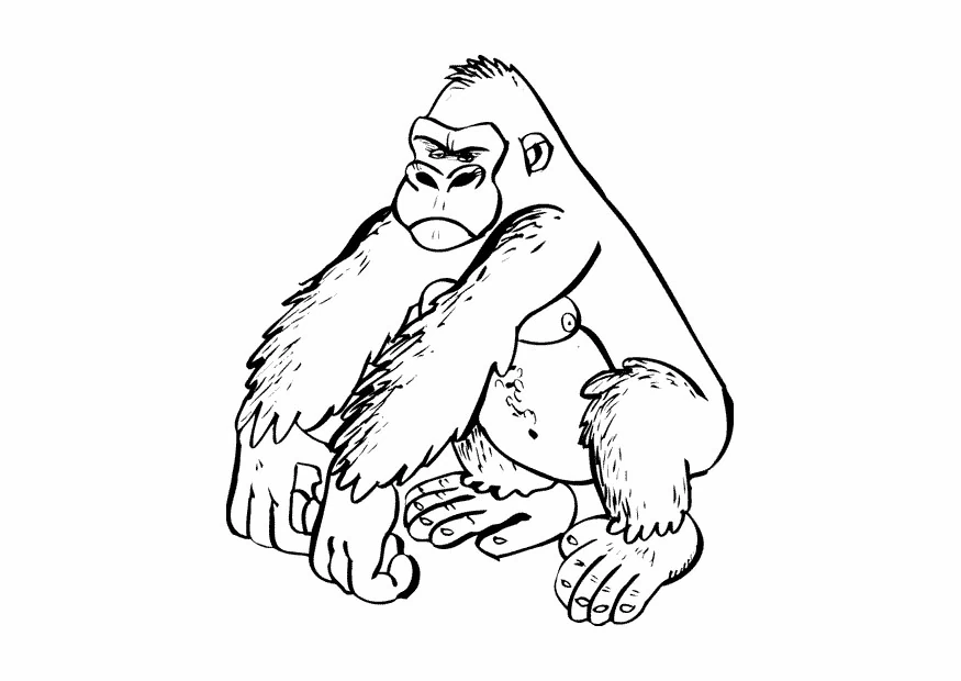 腕を組んで座るゴリラ のぬりえ