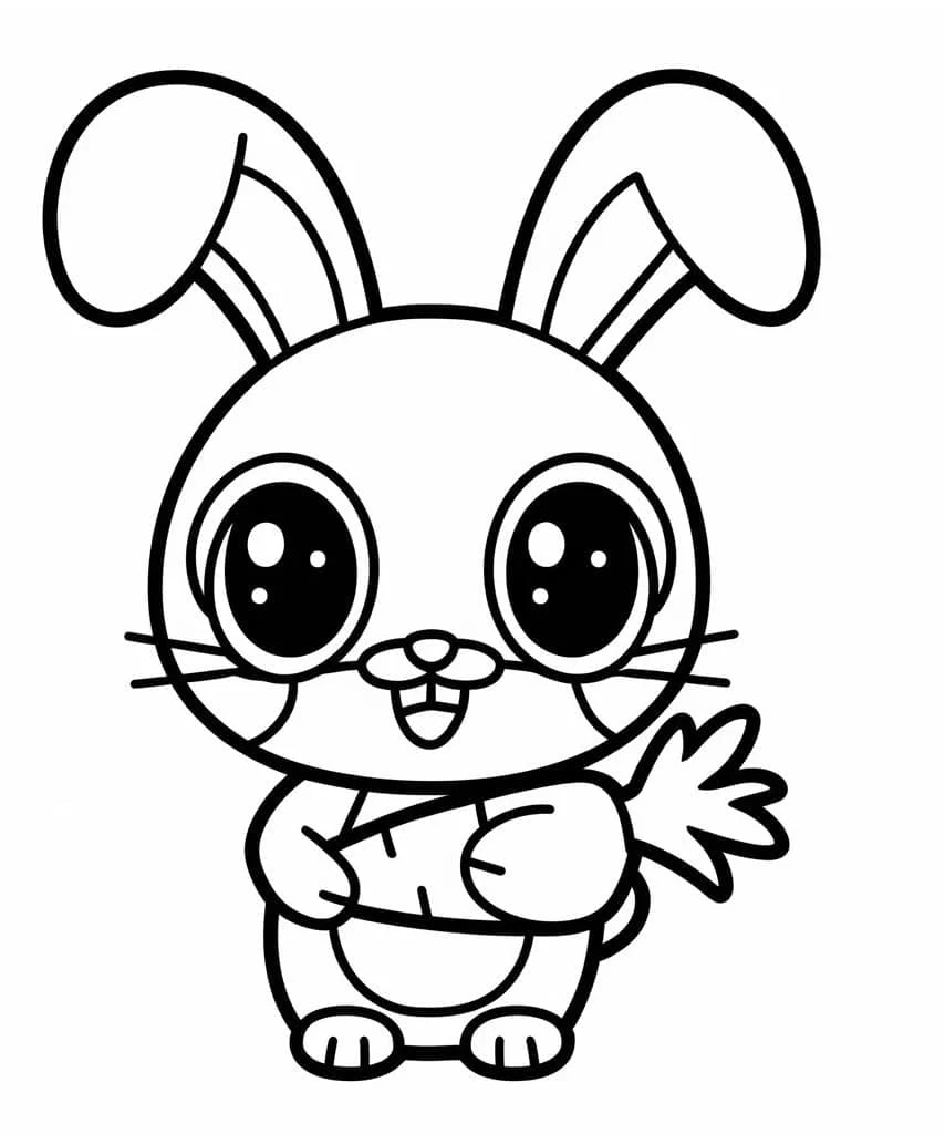 かわいいウサギがニンジンを持っている のぬりえ