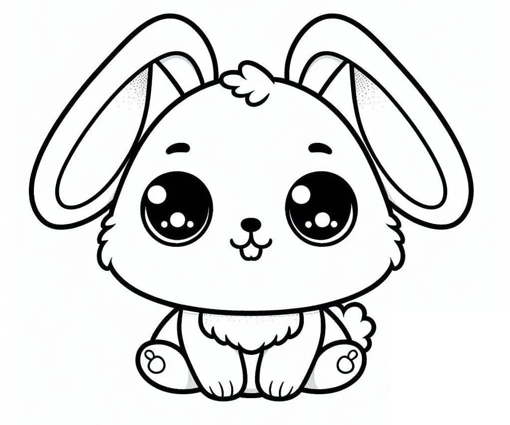 かわいいウサギが大きな目で座っている のぬりえ