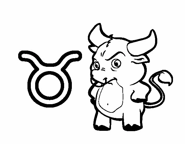 牡牛座のシンボルと小さな牛のイラスト のぬりえ