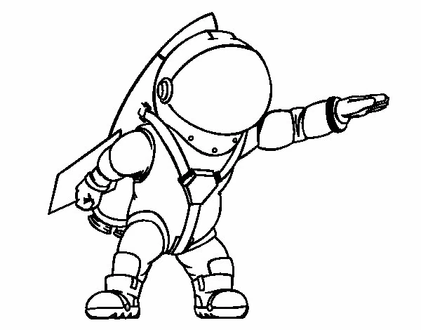 宇宙飛行士が腕を伸ばして指さすポーズ のぬりえ