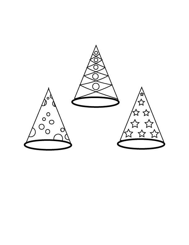 模様の違う3つの魔法使いの帽子 のぬりえ