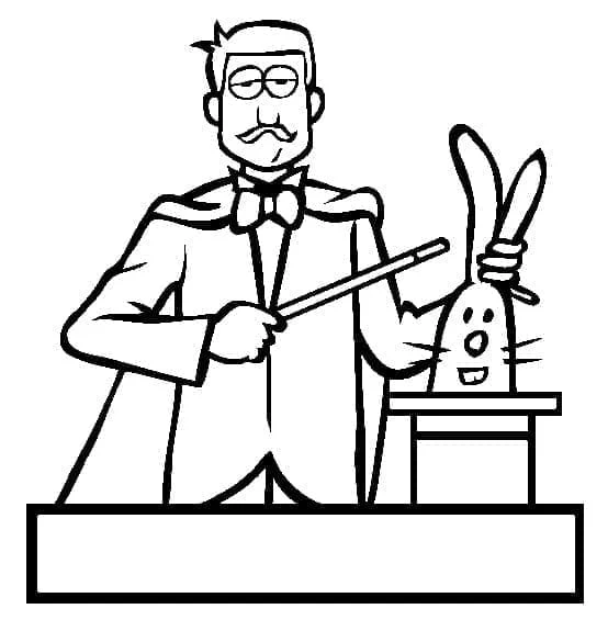 帽子からウサギを引き出す魔法使い のぬりえ
