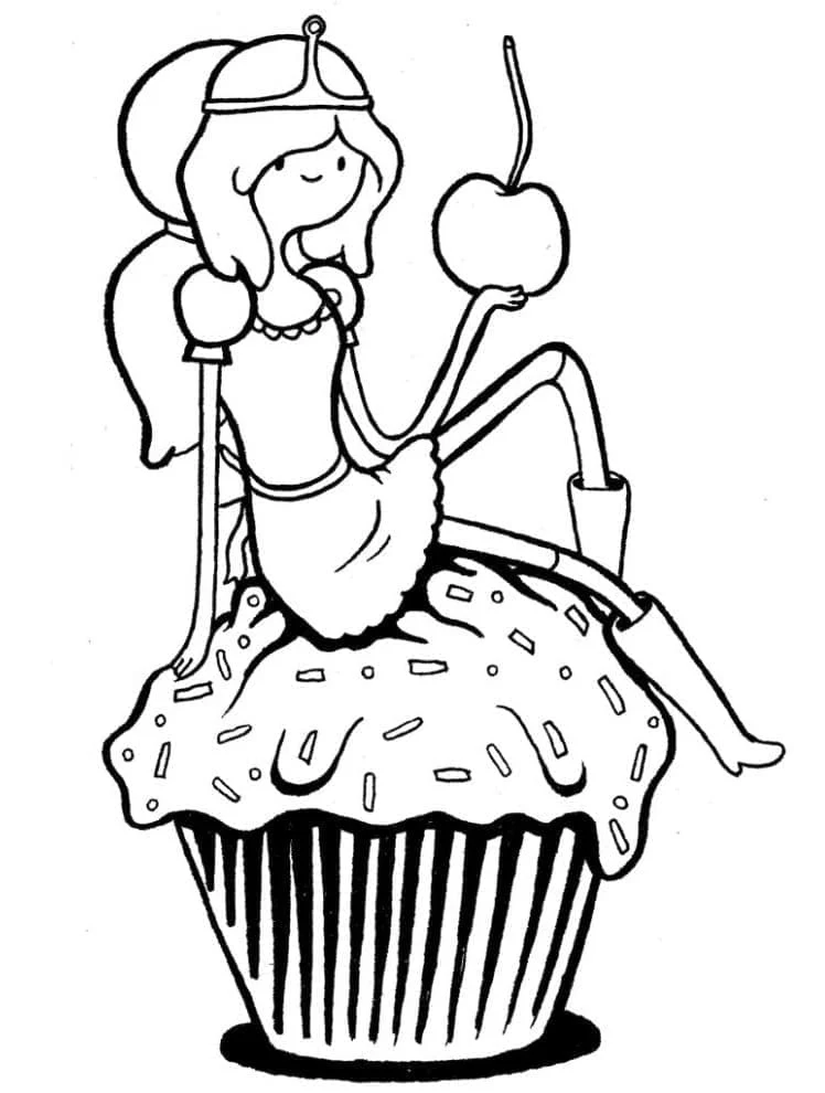 カップケーキの上に座るバブルガム王女 のぬりえ