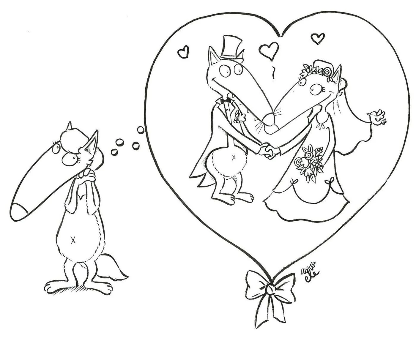 結婚式を夢見るアウズーのオオカミ のぬりえ 結婚式を夢見るアウズーのオオカミ のぬりえ