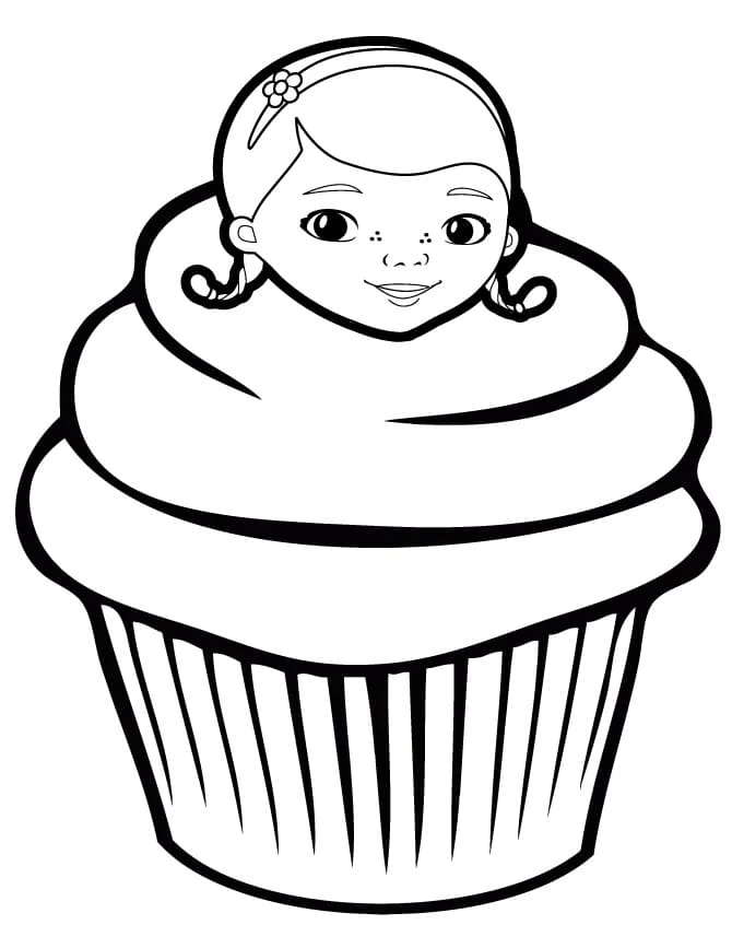 カップケーキに顔がある女の子 のぬりえ