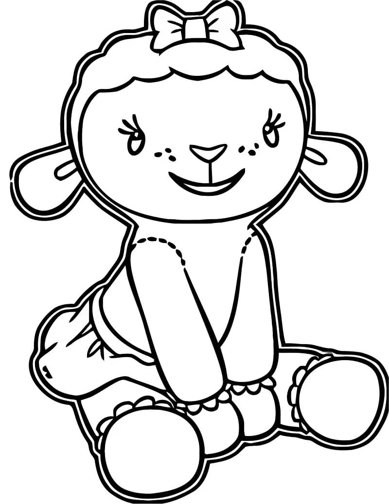 リボンをつけて座るラムピー のぬりえ