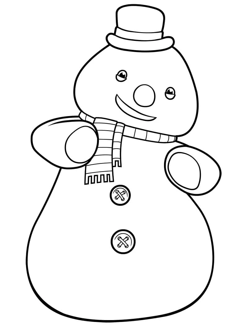 マフラーとシルクハットをつけた雪だるま のぬりえ