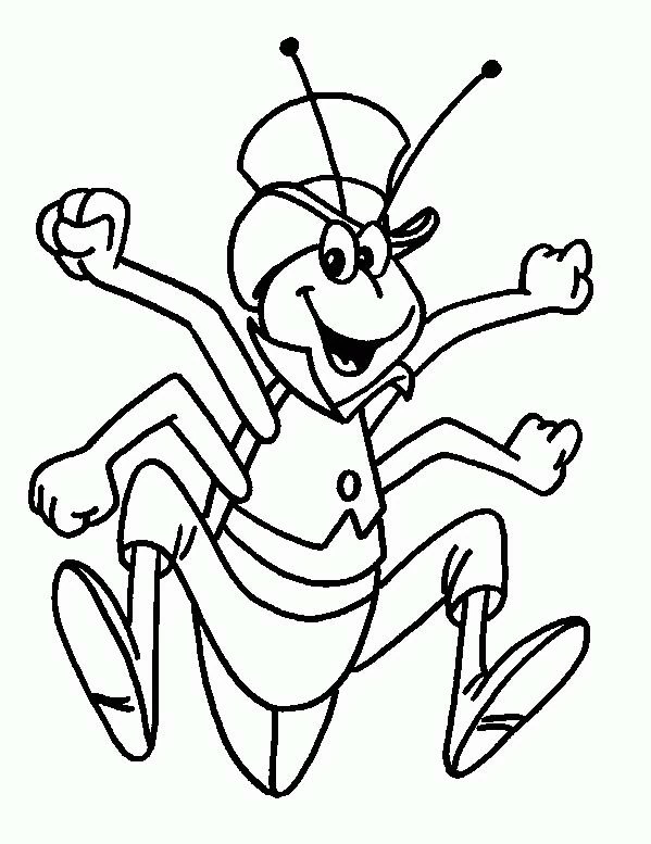 腕を上げて走る昆虫キャラクター のぬりえ