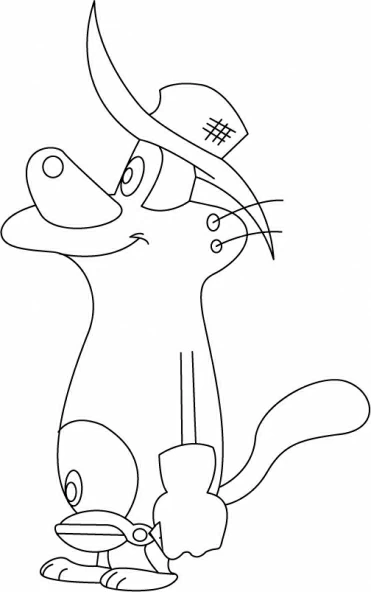 大きな帽子をかぶったOggy のぬりえ