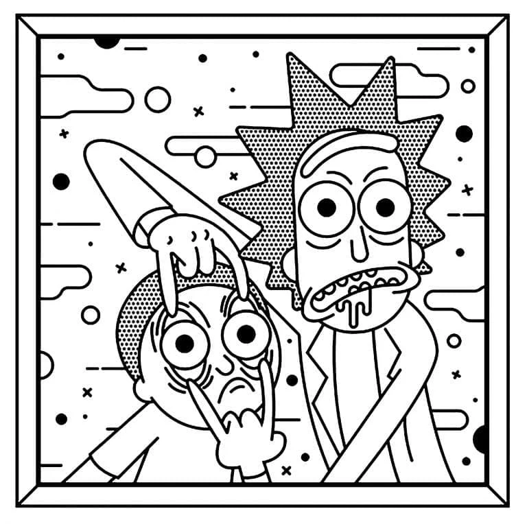 RickとMortyの大げさな表情 のぬりえ