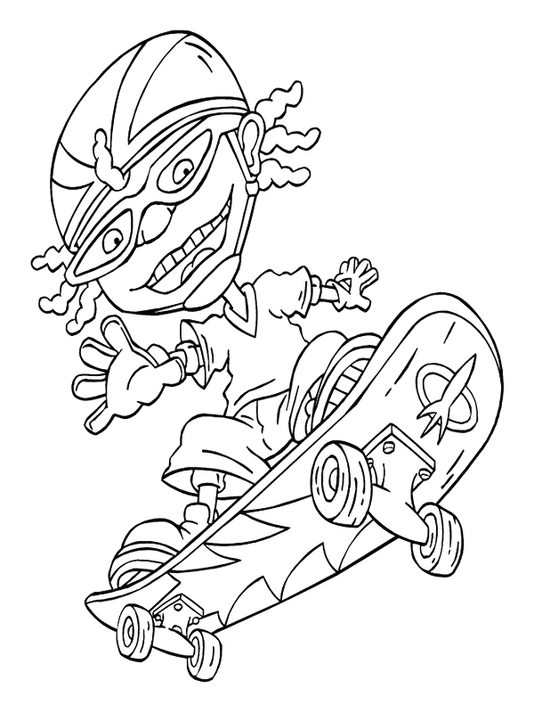 Rocket Power スケートボードで技を決める子供 のぬりえ