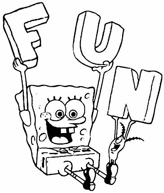 SpongeBob SquarePantsがFUNの文字を持つ絵 のぬりえ