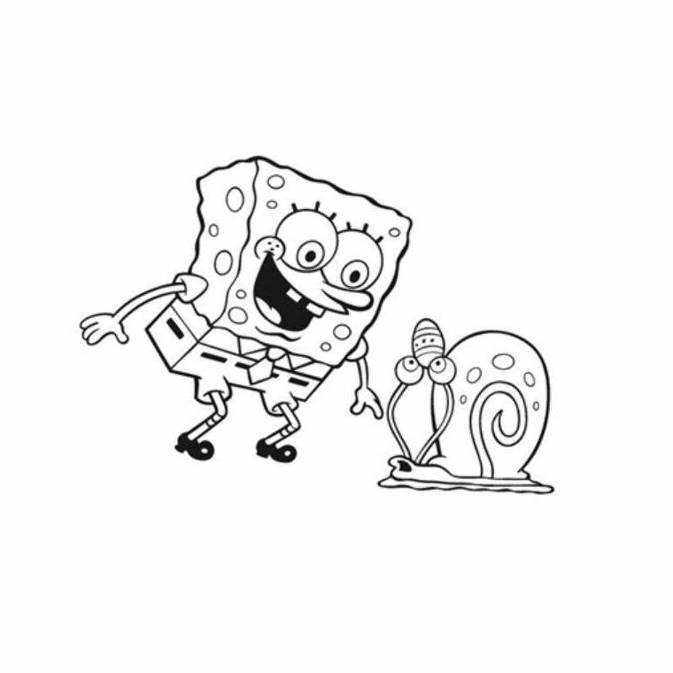 SpongeBob SquarePantsとカタツムリのガーリーが歩くシーン のぬりえ