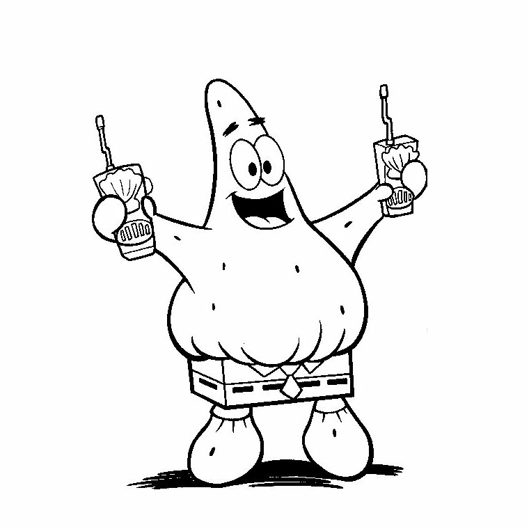 SpongeBob SquarePants:2つの飲み物を持つパトリック のぬりえ