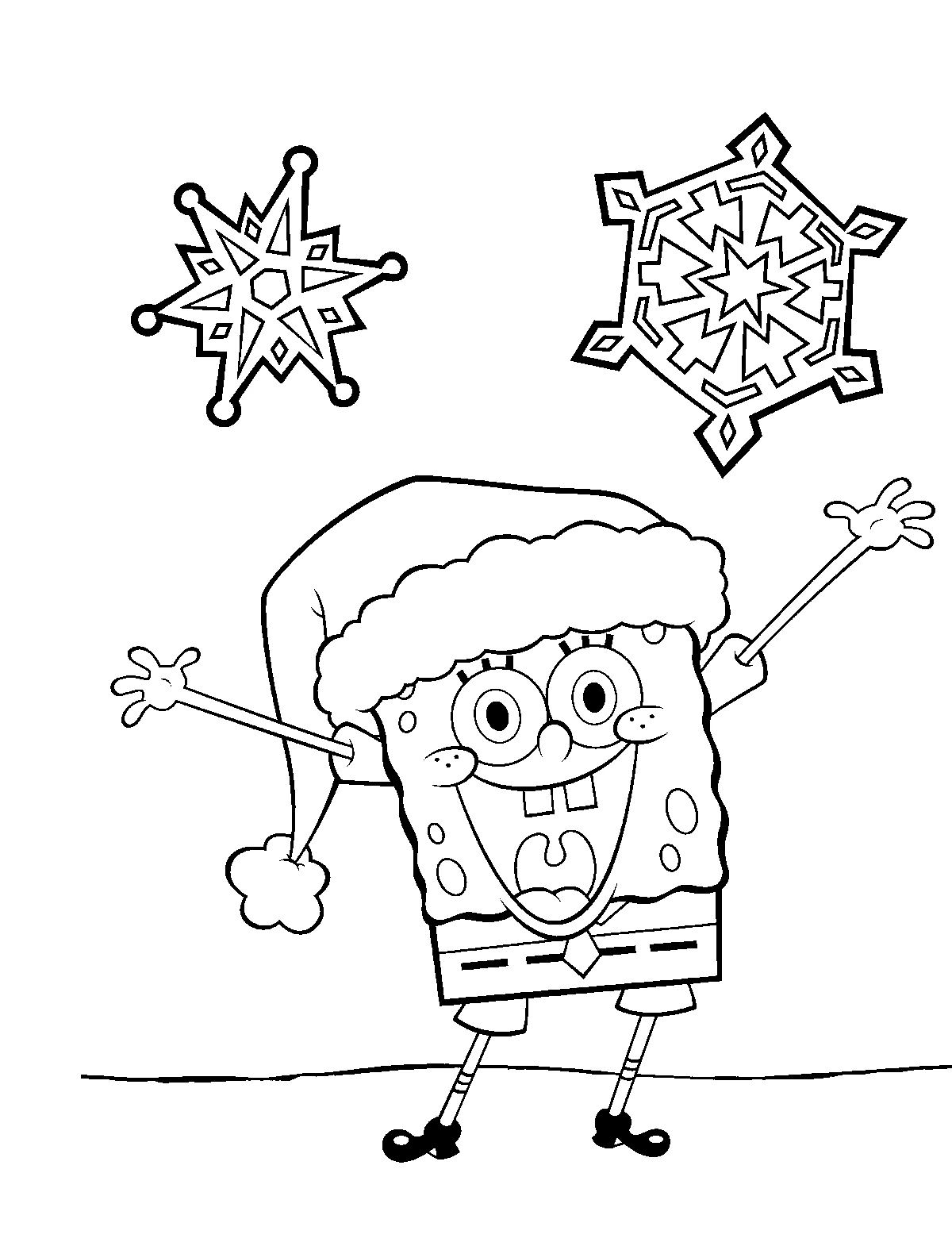 サンタ帽をかぶって喜ぶSpongeBob SquarePants のぬりえ