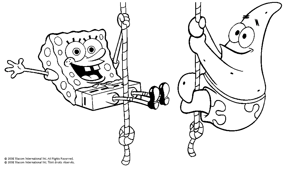 SpongeBob SquarePantsとパトリックがロープを登る のぬりえ