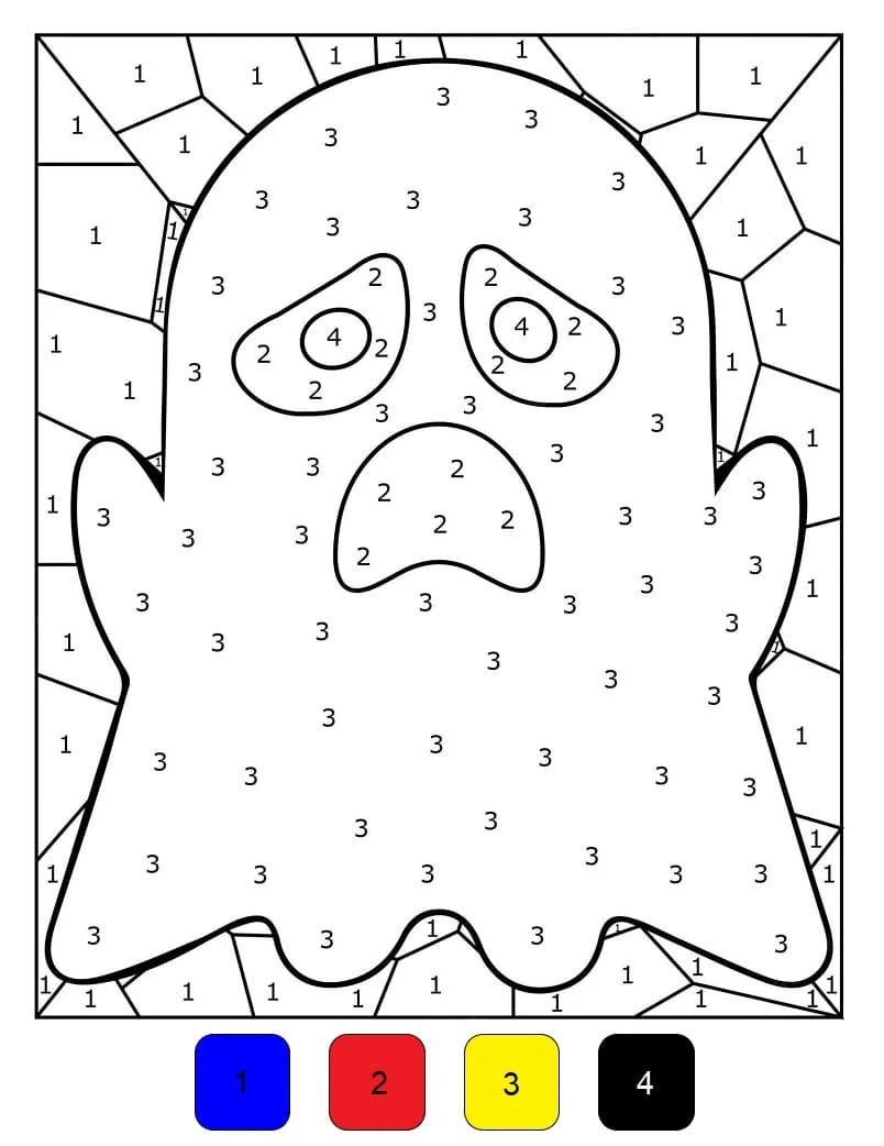 悲しいおばけの数字で塗り絵 のぬりえ