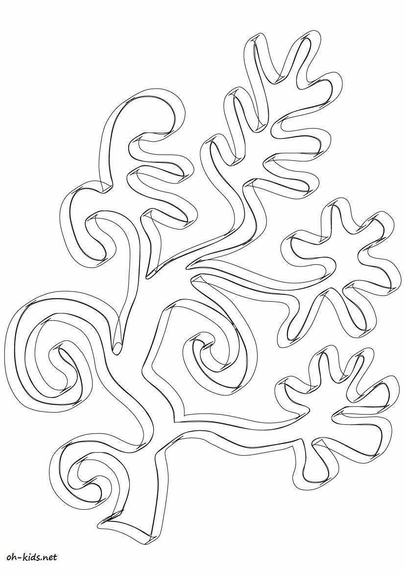 先端が渦巻いたサンゴの枝 のぬりえ