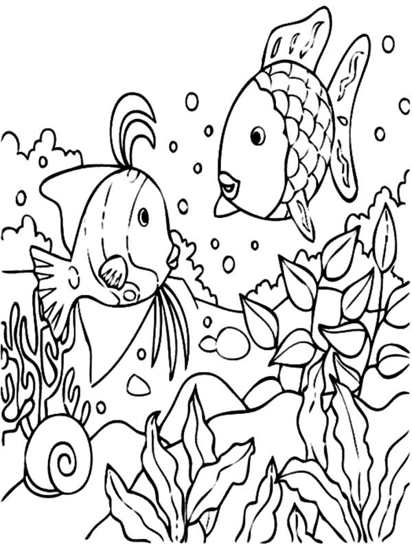 サンゴ礁のそばで泳ぐ熱帯魚たち のぬりえ