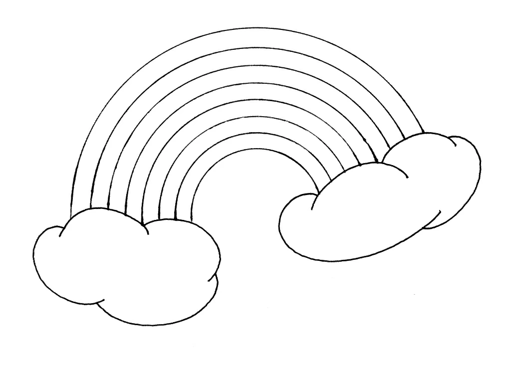 二つの雲の間にかかる虹 のぬりえ