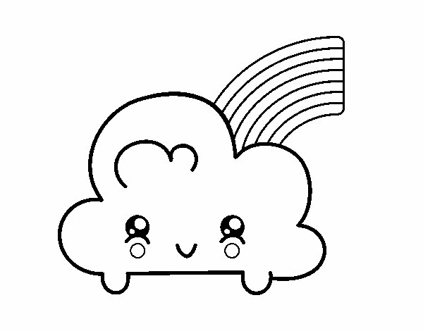虹と一緒のかわいい雲 のぬりえ