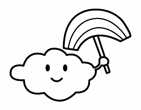 虹の傘を持つ雲 のぬりえ