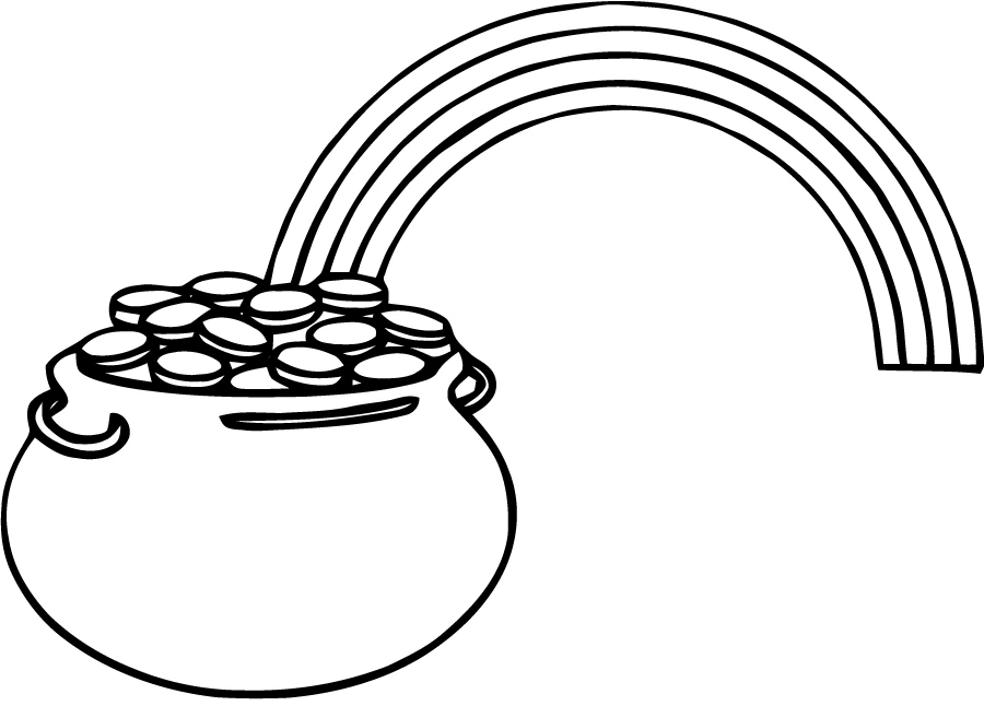 金貨の入った鍋と虹 のぬりえ