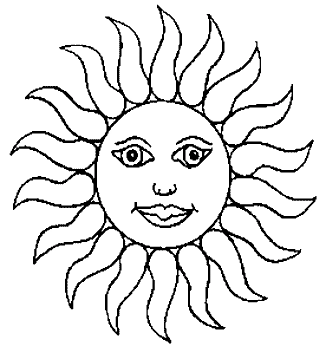 炎のような光線を持つ笑顔の太陽 のぬりえ