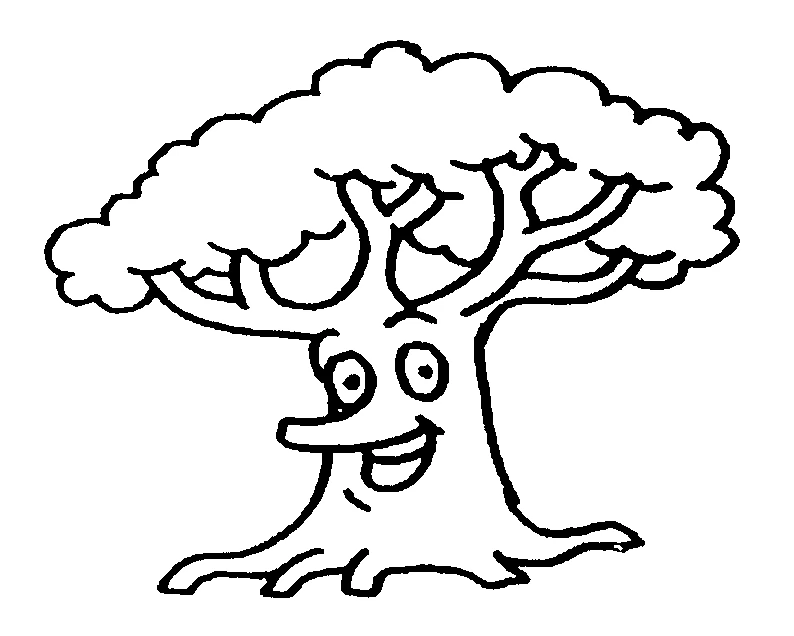面白い顔の笑う木 のぬりえ