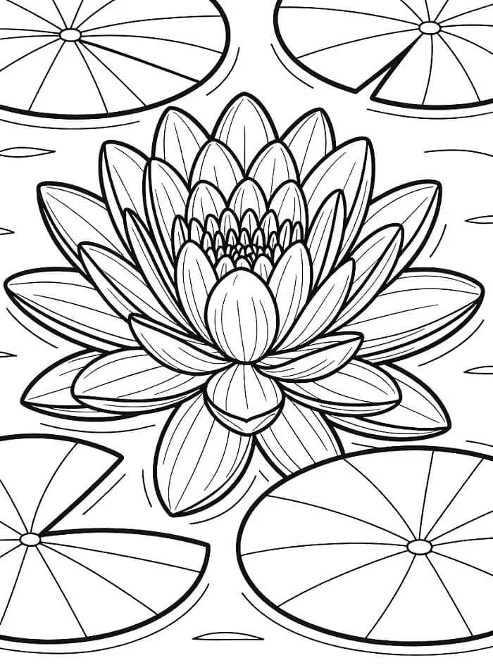 池に咲く睡蓮の花 のぬりえ