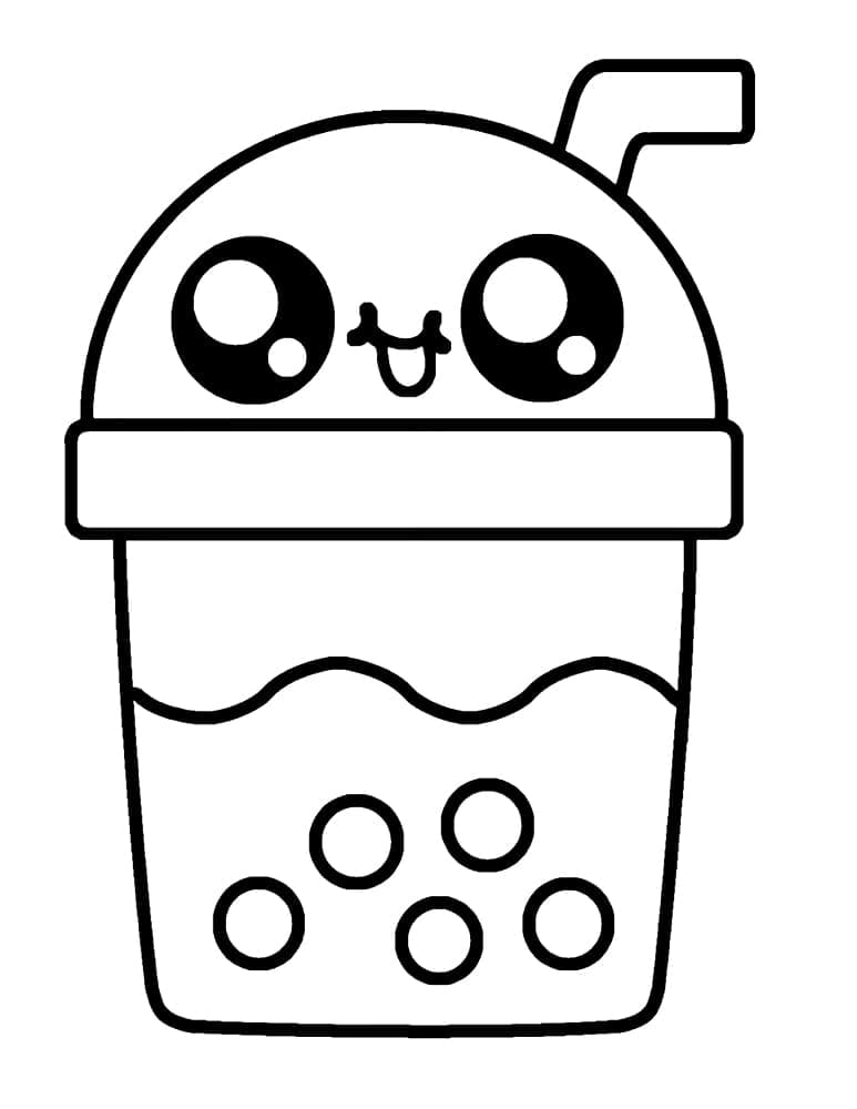 かわいいカワイイ顔のタピオカミルクティー のぬりえ