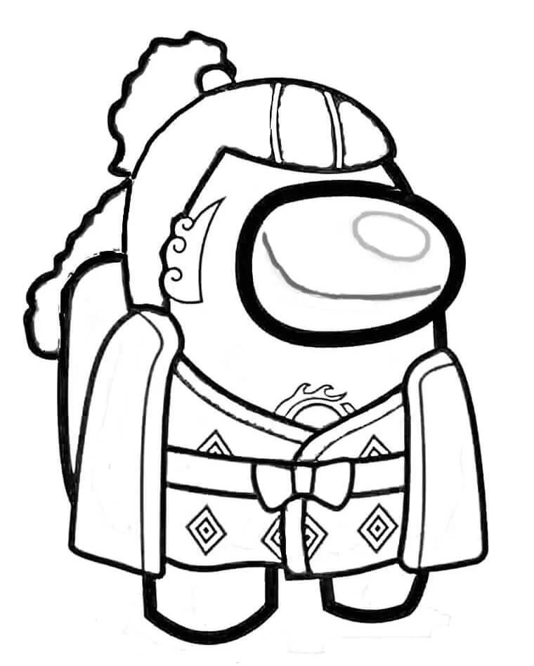 甚平風の着物を着たAmong Usキャラクター のぬりえ