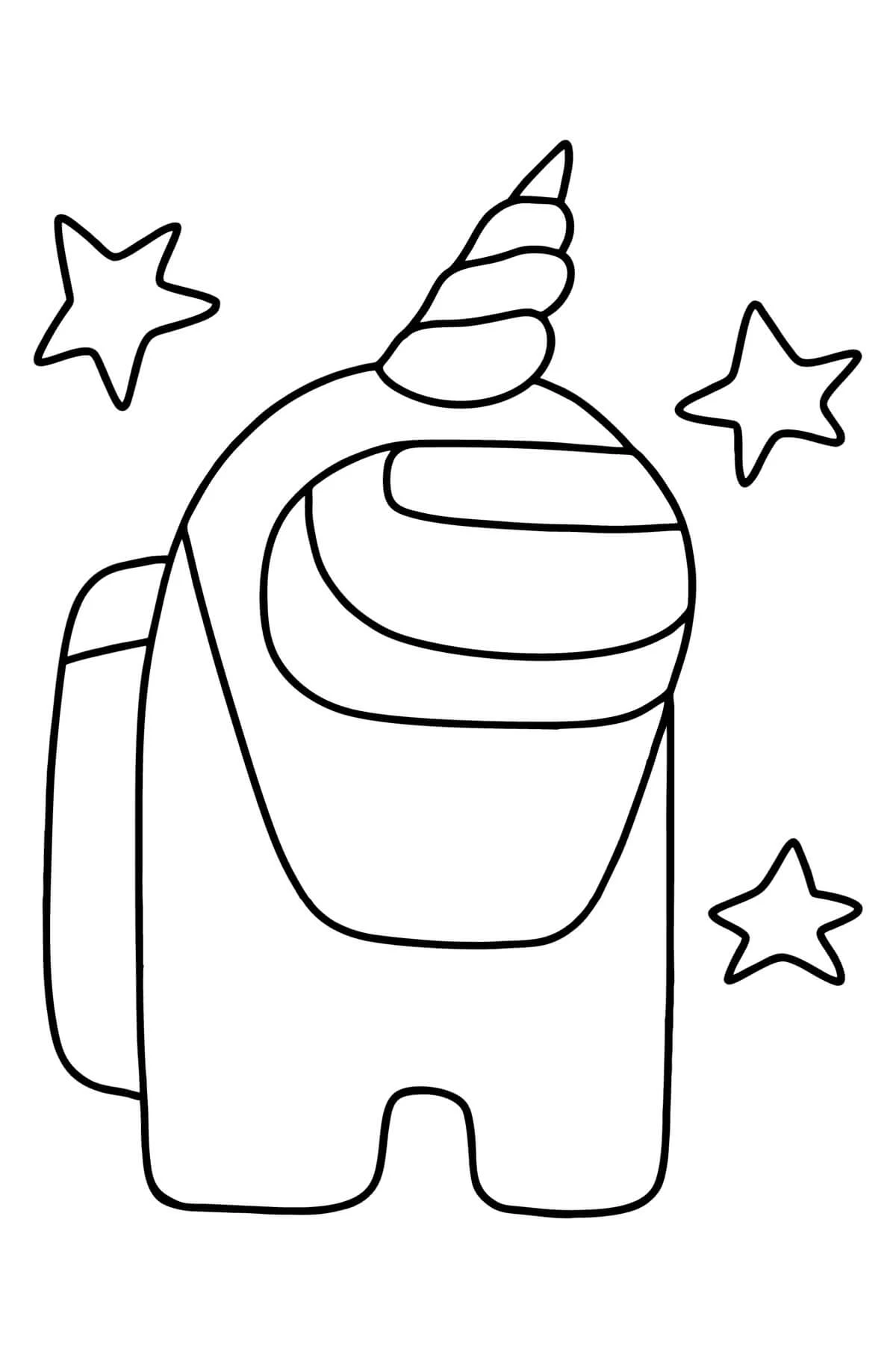 ユニコーンの角をつけたAmong Usのキャラクター のぬりえ