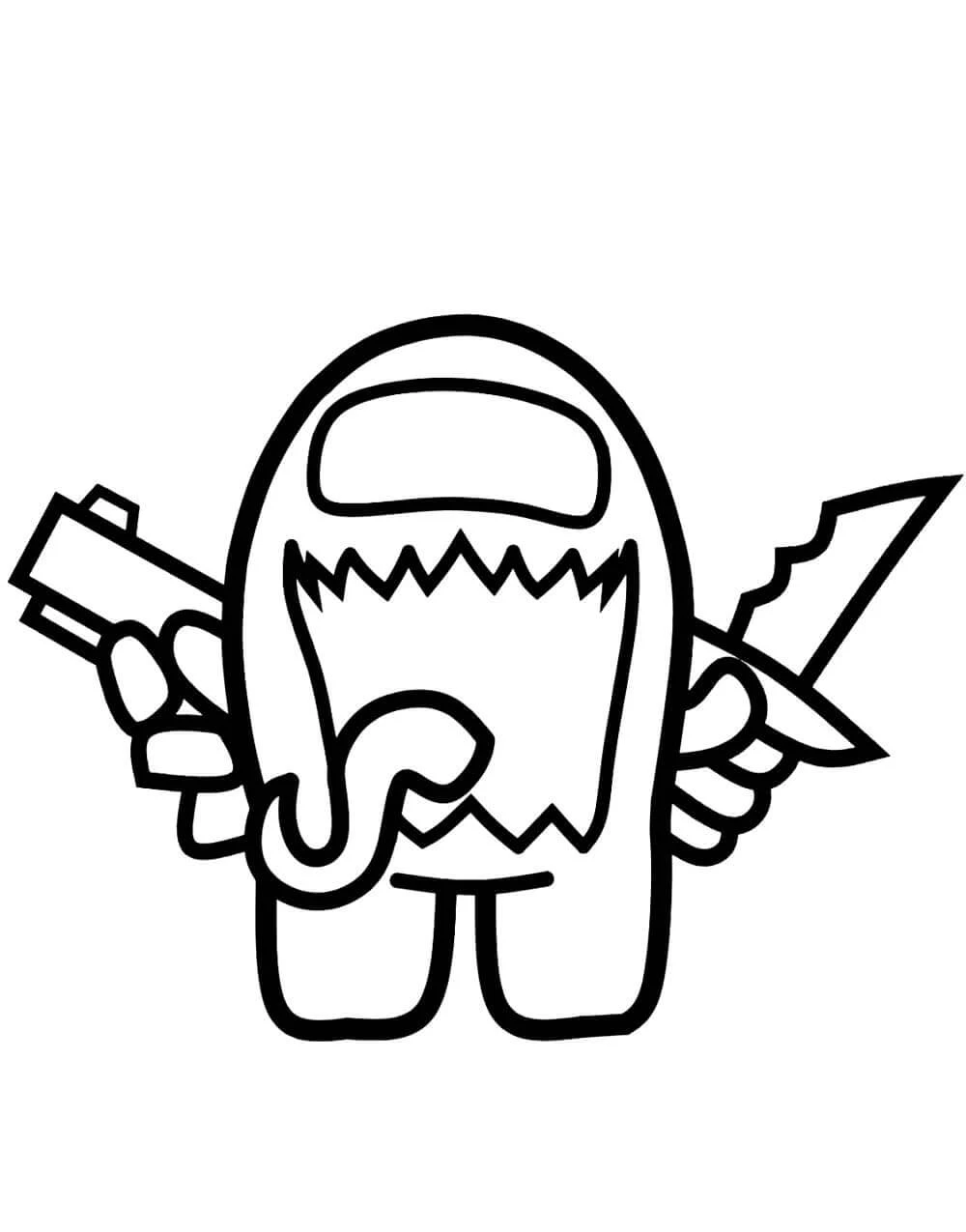 Among Usのインポスターが銃とナイフを持つ のぬりえ