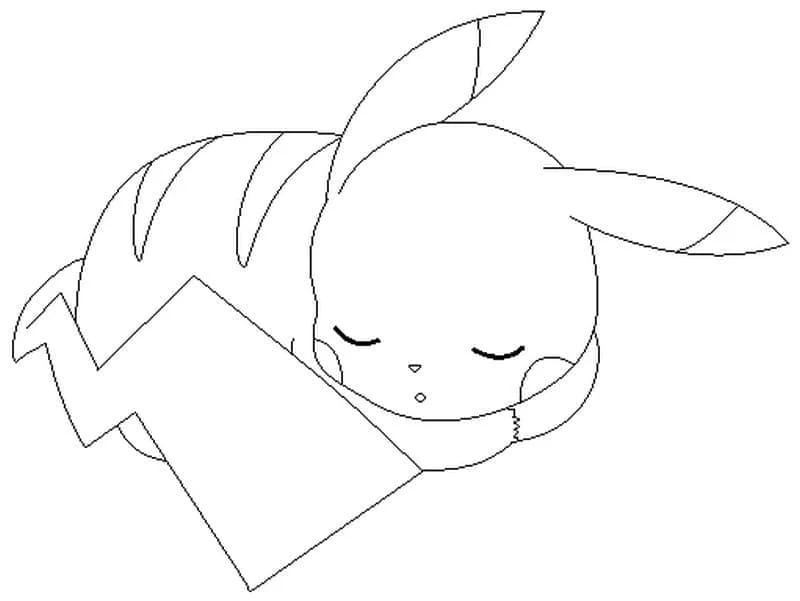 眠っているピカチュウ のぬりえ