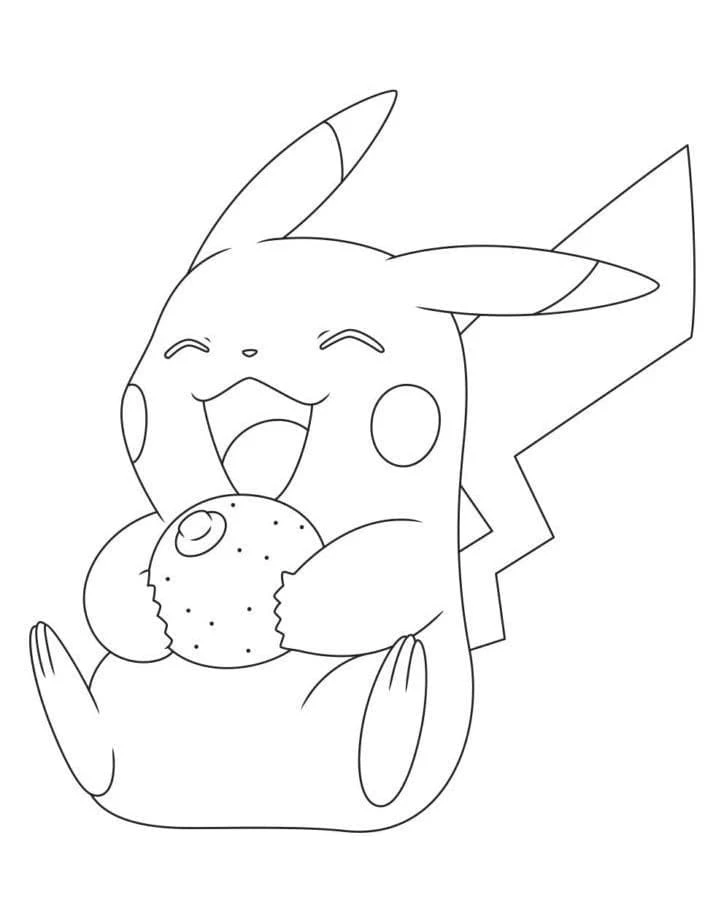 ベリーを食べて喜ぶピカチュウ のぬりえ