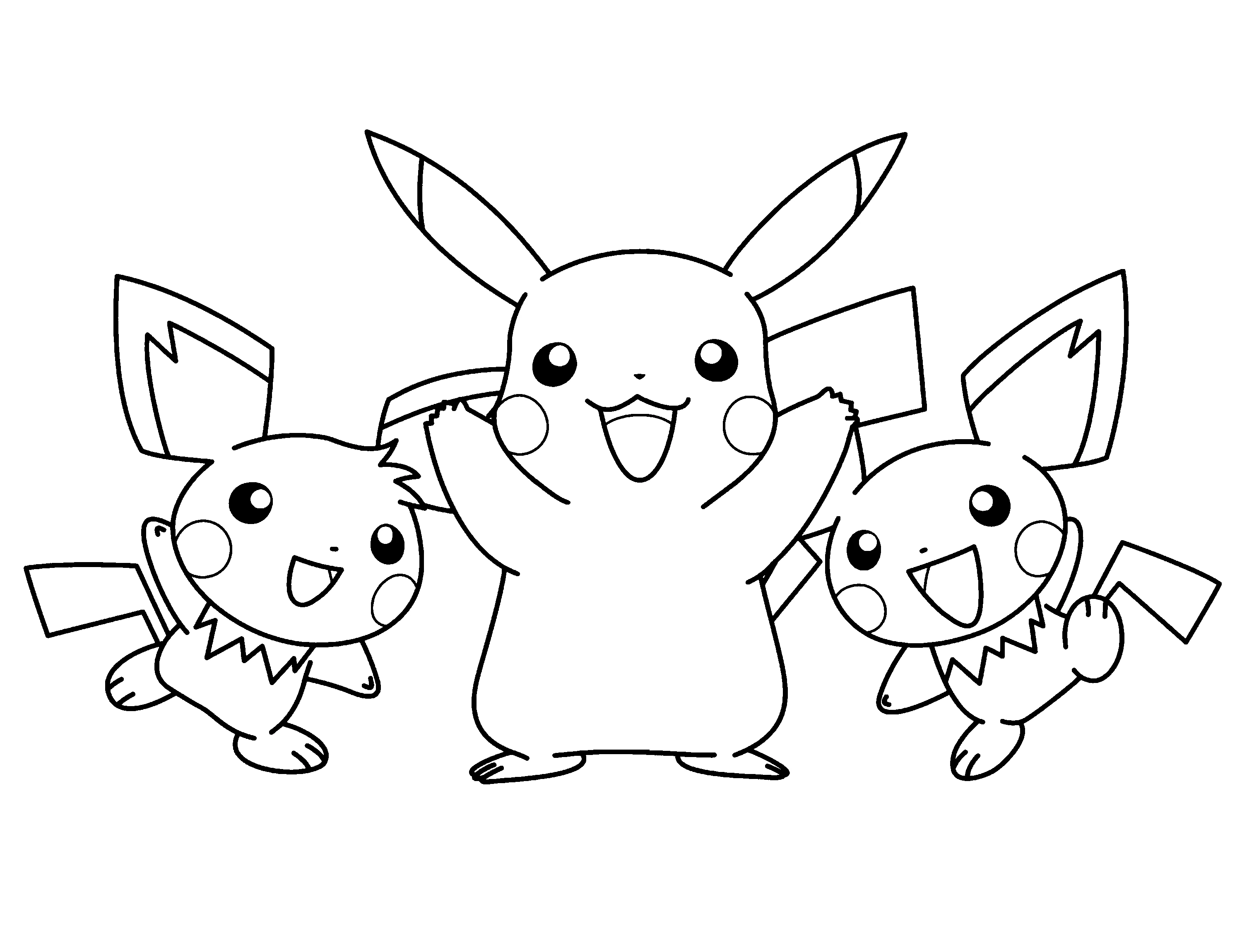ピカチュウと二匹のピチュー のぬりえ