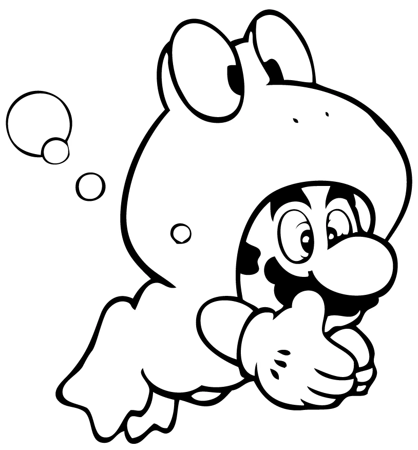 カエルスーツを着たマリオが水中にいる様子 のぬりえ
