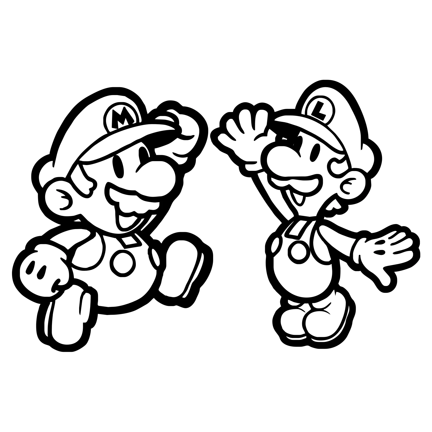 マリオとルイージが楽しく手を振っている のぬりえ