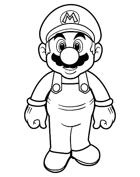 マリオが笑顔で立っているイラスト のぬりえ