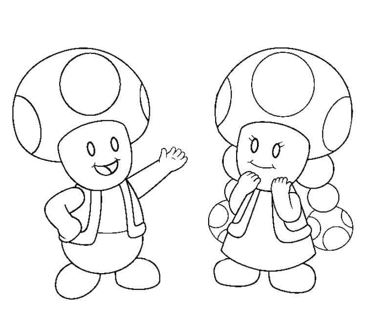 キノピオとキノピコが手を振る のぬりえ