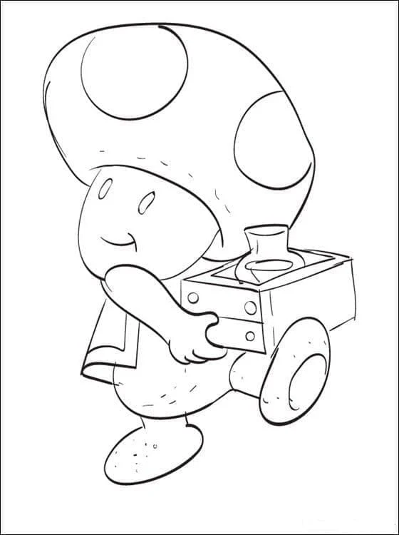 小さなカートを押すキノピオ のぬりえ