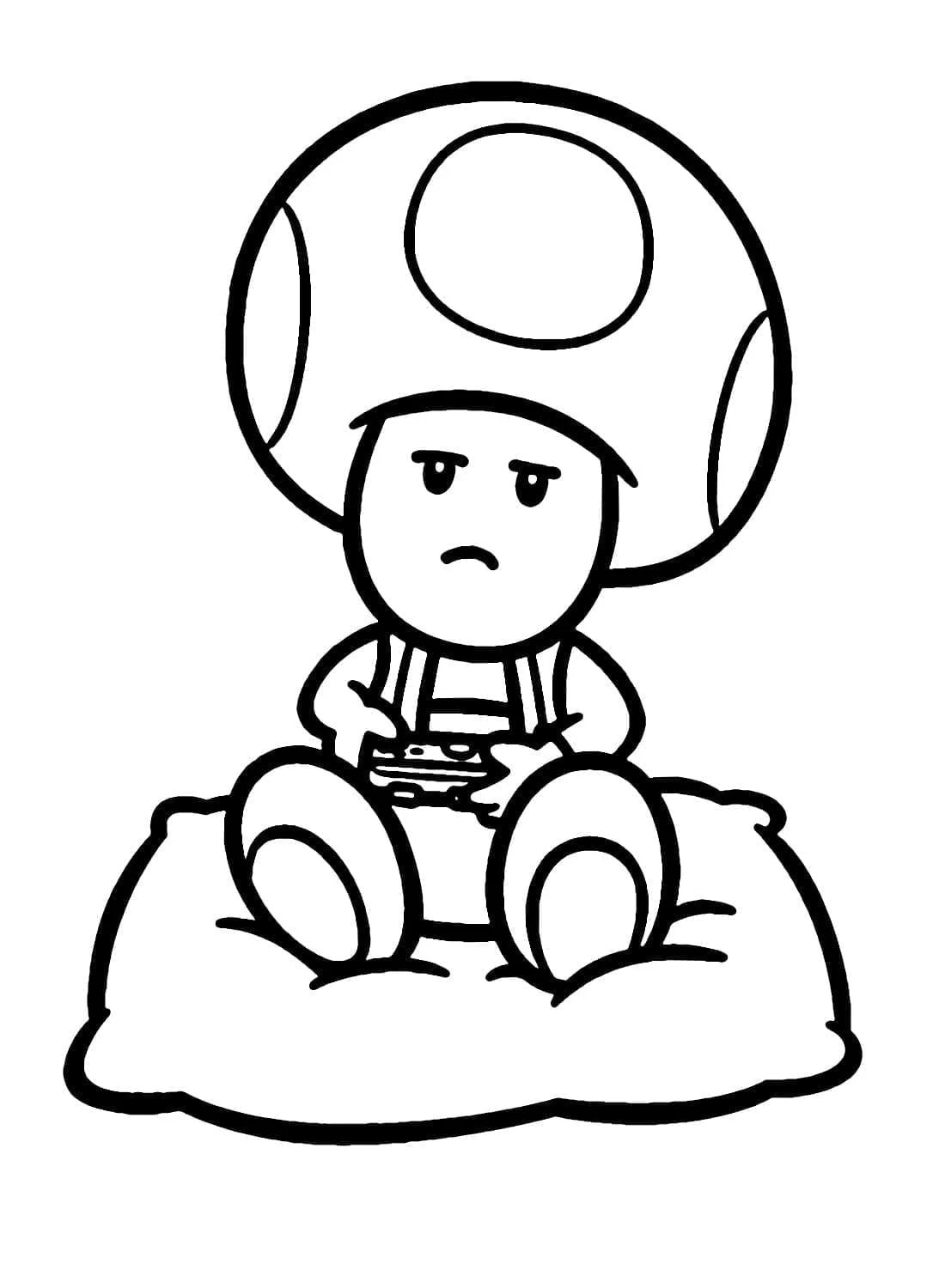 キノピオ：きのこの上に座った不機嫌な表情 のぬりえ