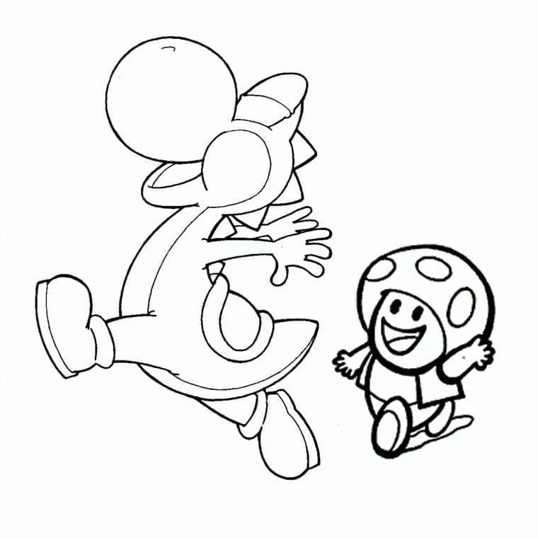 キノピオとヨッシーが走るシーン のぬりえ